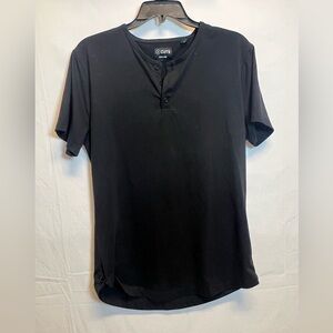 CUTS Clothing Short Sleeve Henley Tee Large Night Owl T-Shirt Curve Hem Mens